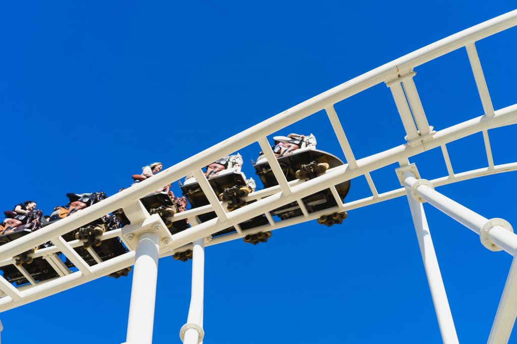 roller coaster viewed from below