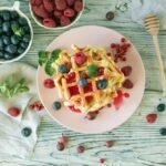 belgian-waffles-with-raspberries-blueberries-mint-wooden-background-homemade-cakes_380562-1570